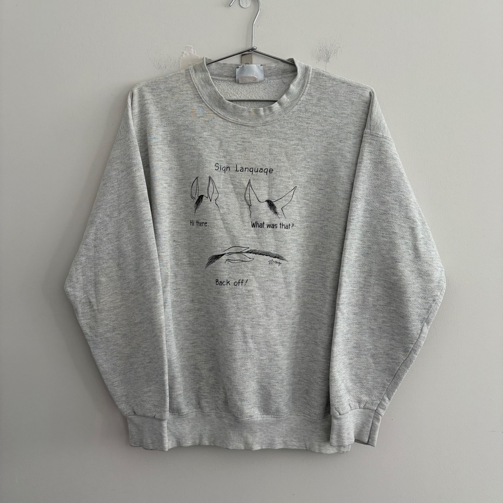 Vintage Lee Heavyweight Horse Sign Language Sweatshirt Grey Large
